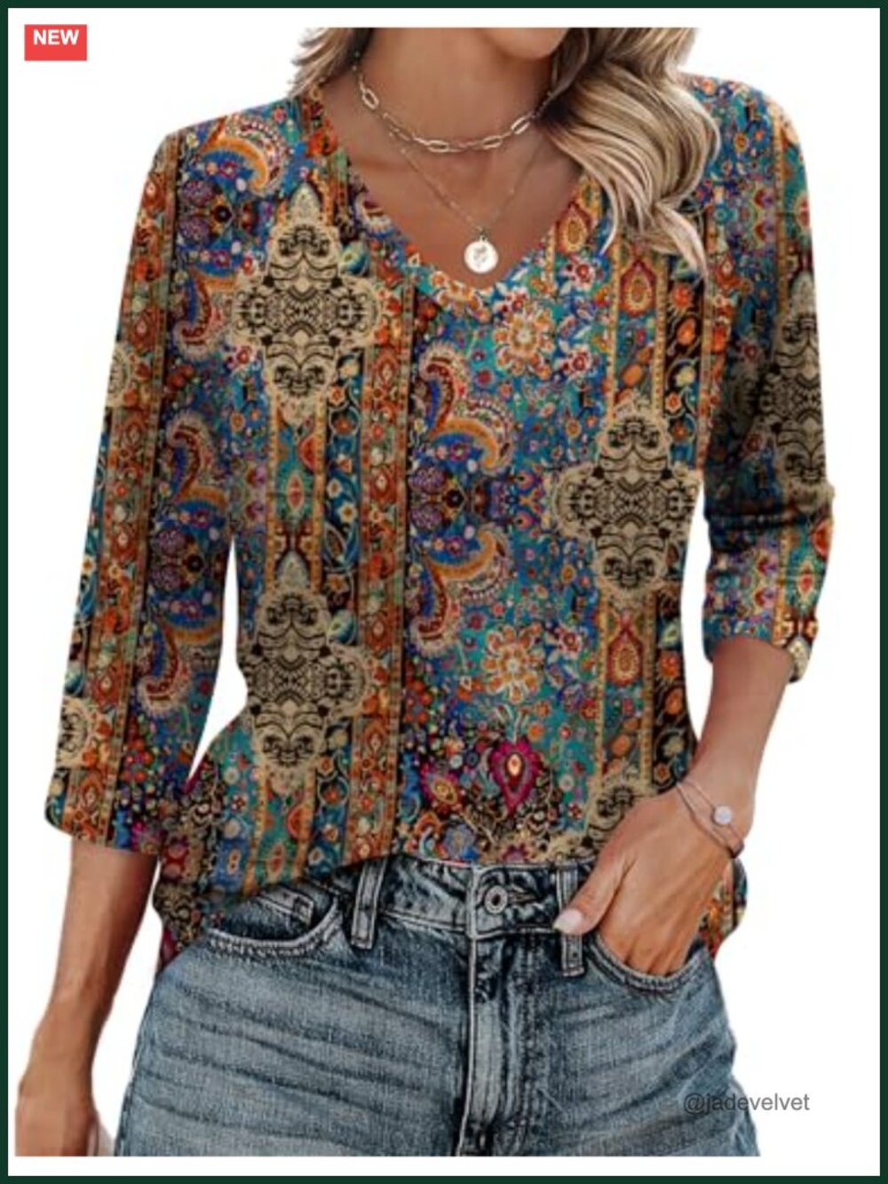 Zeagoo 3/4 Sleeve Womens Tops Casual V Neck Shirts Soft Basic Tees